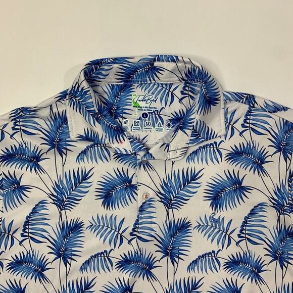 TailorByrd Polo Shirt Mens L Large Blue White Floral Performance Moisture Wick - Picture 3 of 9